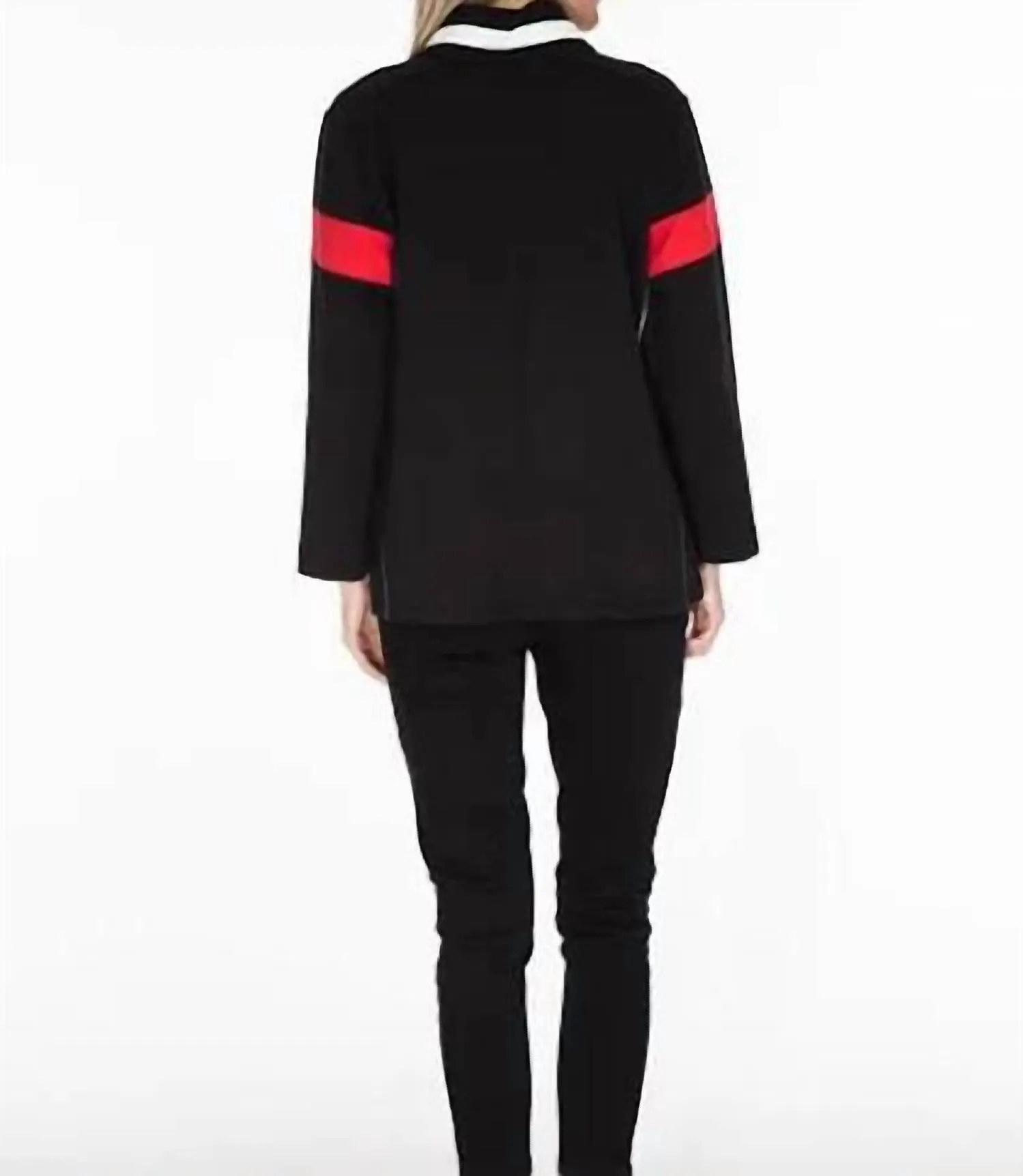 3/4 Sleeve Zip Thru collar Solid Twill Knit & Print Jersey Knit Jacket