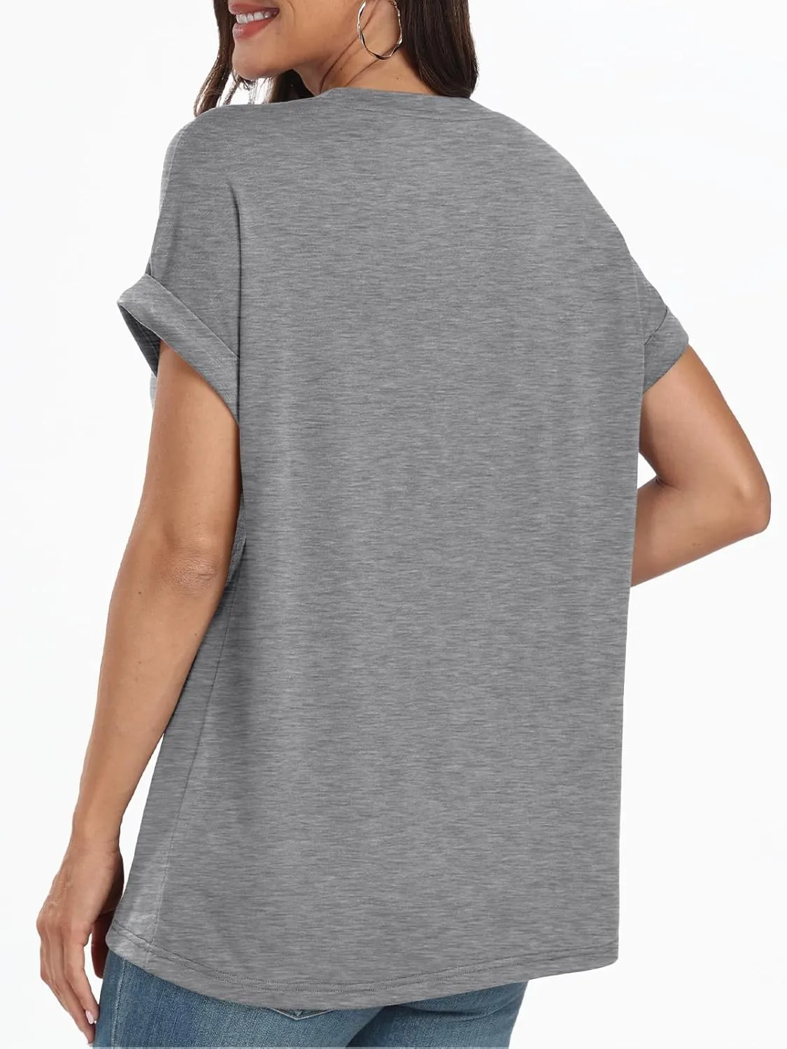 AUTOMET Womens Tops Short Sleeve V Neck Shirts with Chest Pockets Loose Casual Basic Tees Summer Clothes Outfits 2025