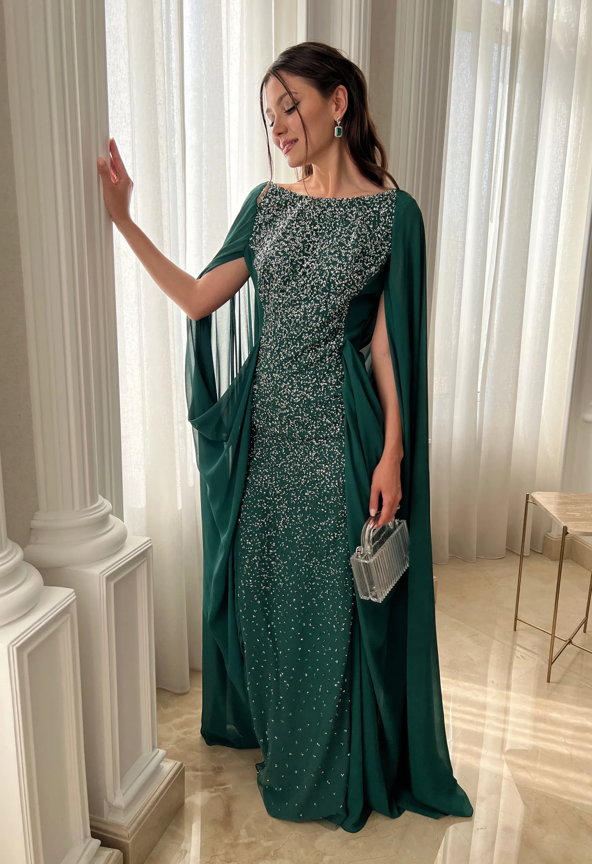 Beaded round neckline dress