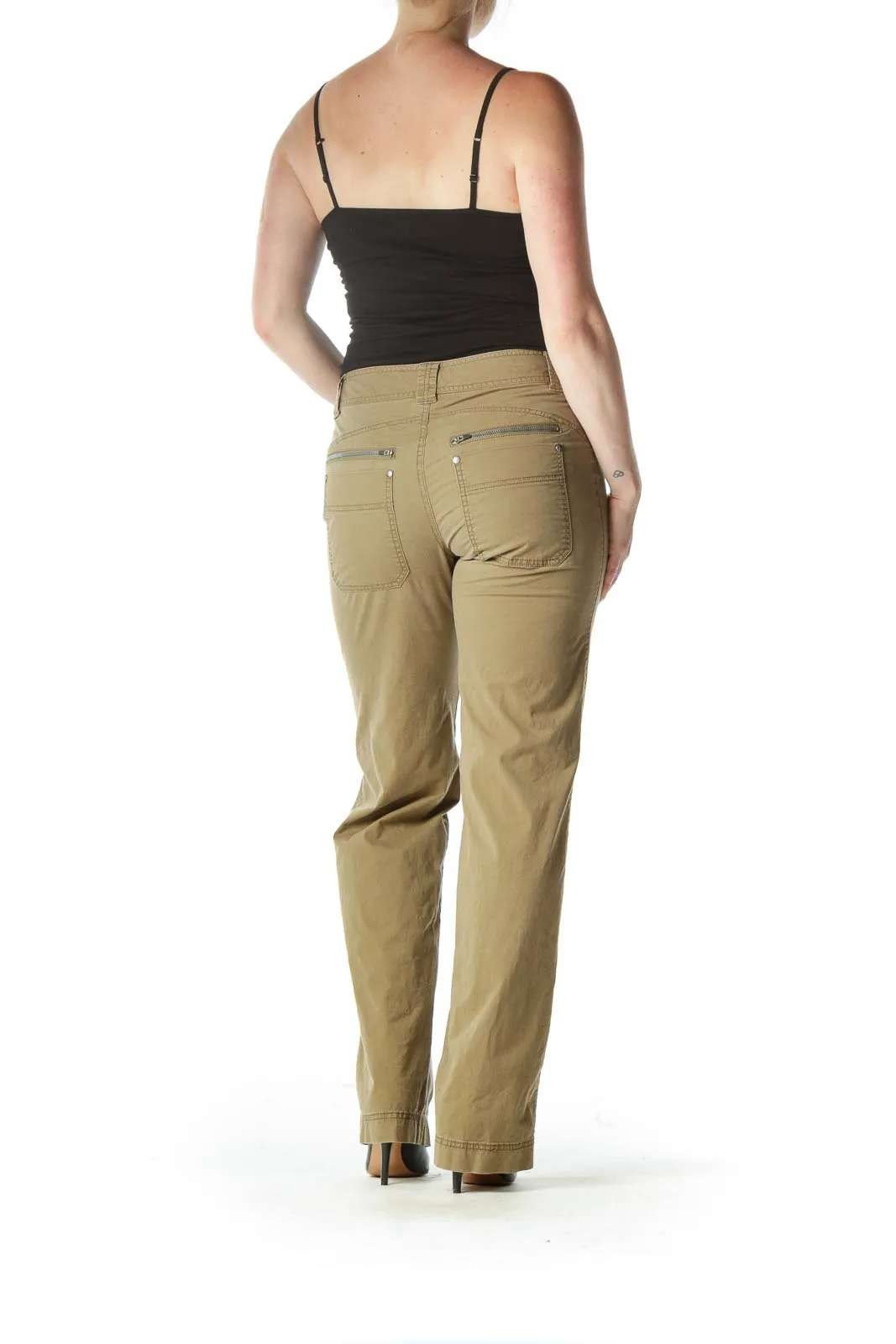 Beige Straight-Leg Pants