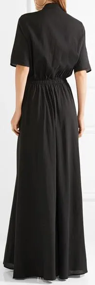 Black Long Crinkle Maxi Dress
