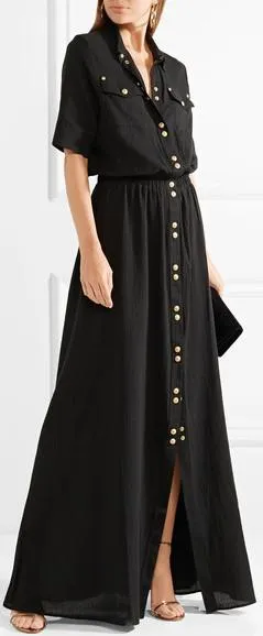 Black Long Crinkle Maxi Dress