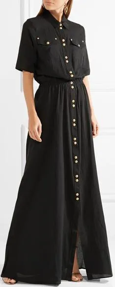 Black Long Crinkle Maxi Dress