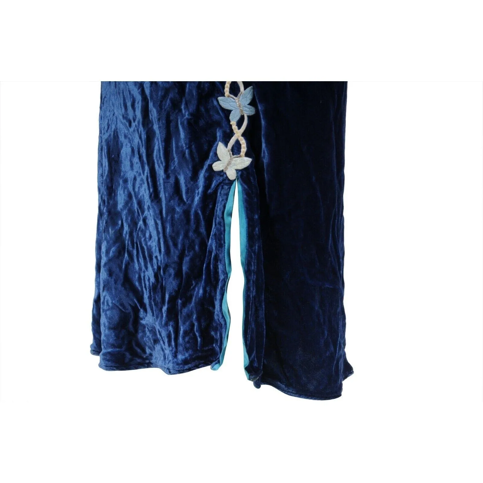 Blue Velvet Flower Embroidered Maxi Dress