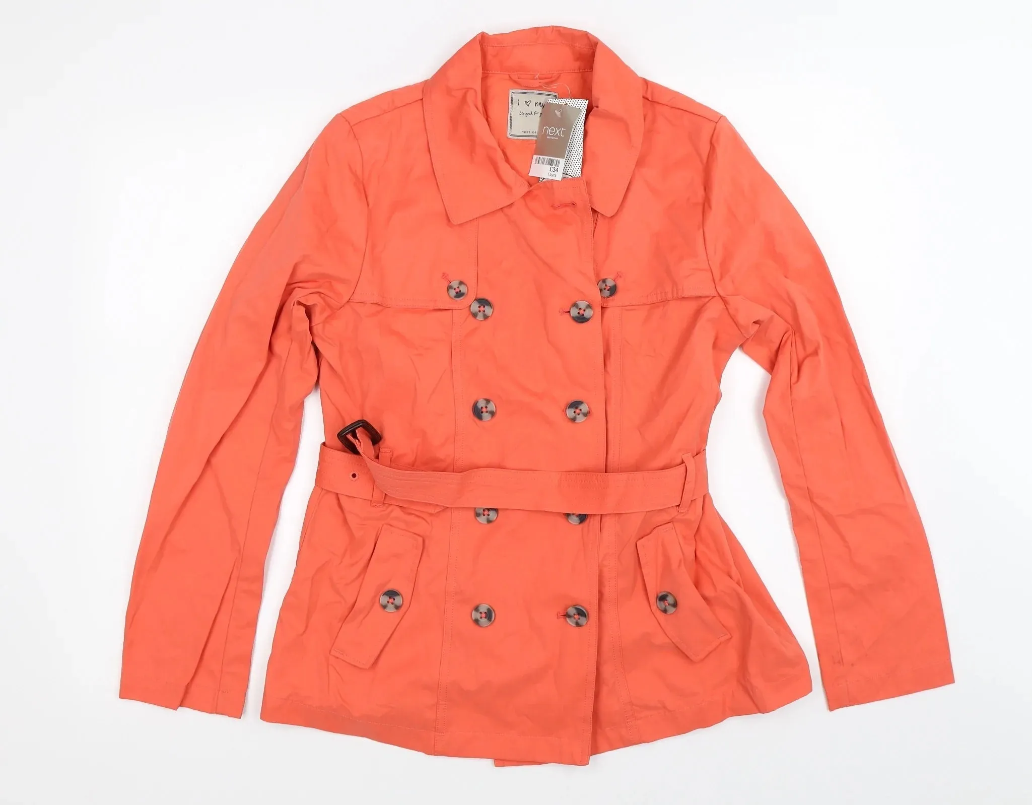 Brand New Next Girls Coral Shower Resistant Trench Coat Jacket with Belt - Girls 15yrs