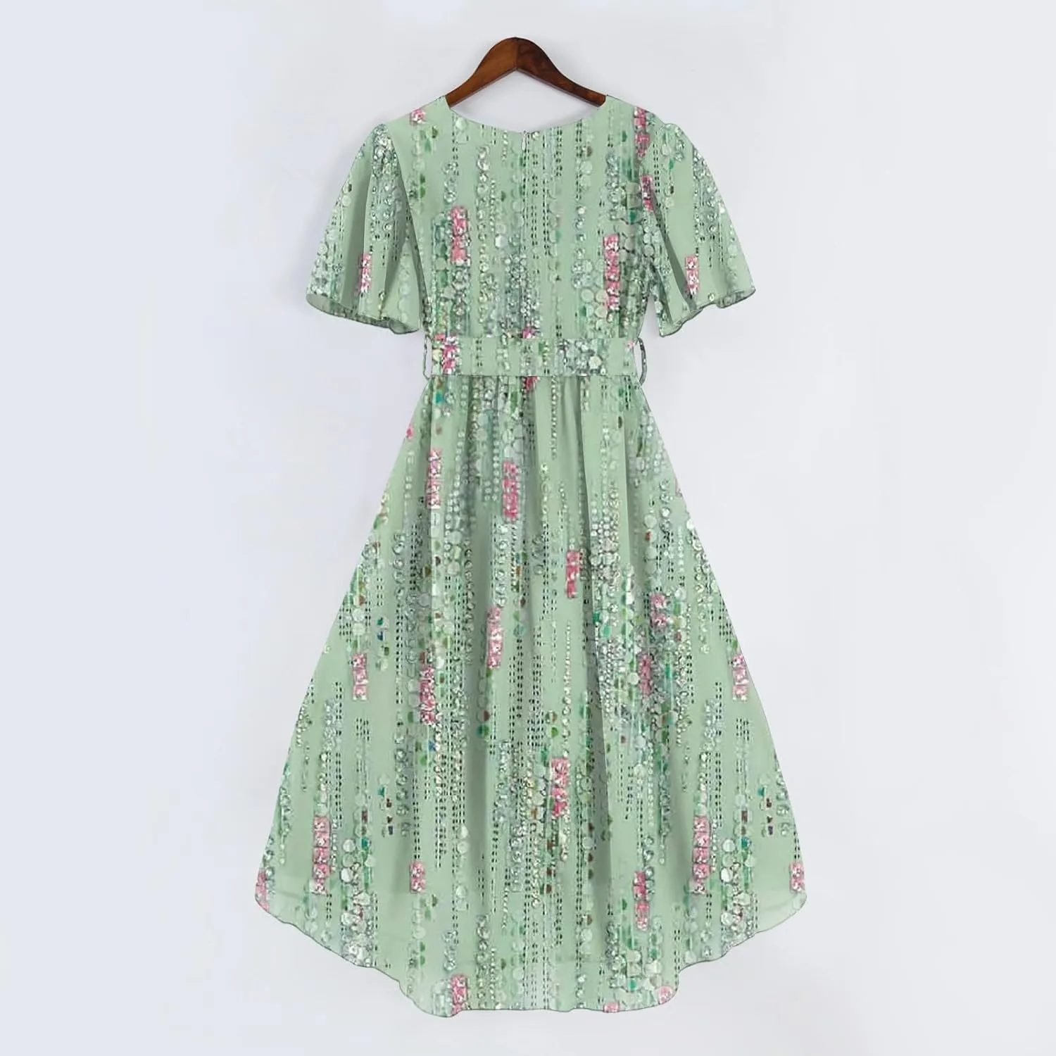 Chiffon Dresses for Women Summer Sexy Wrap V Neck Cocktail Party Dresses Floral Print Flowy Wedding Guest Midi Dress