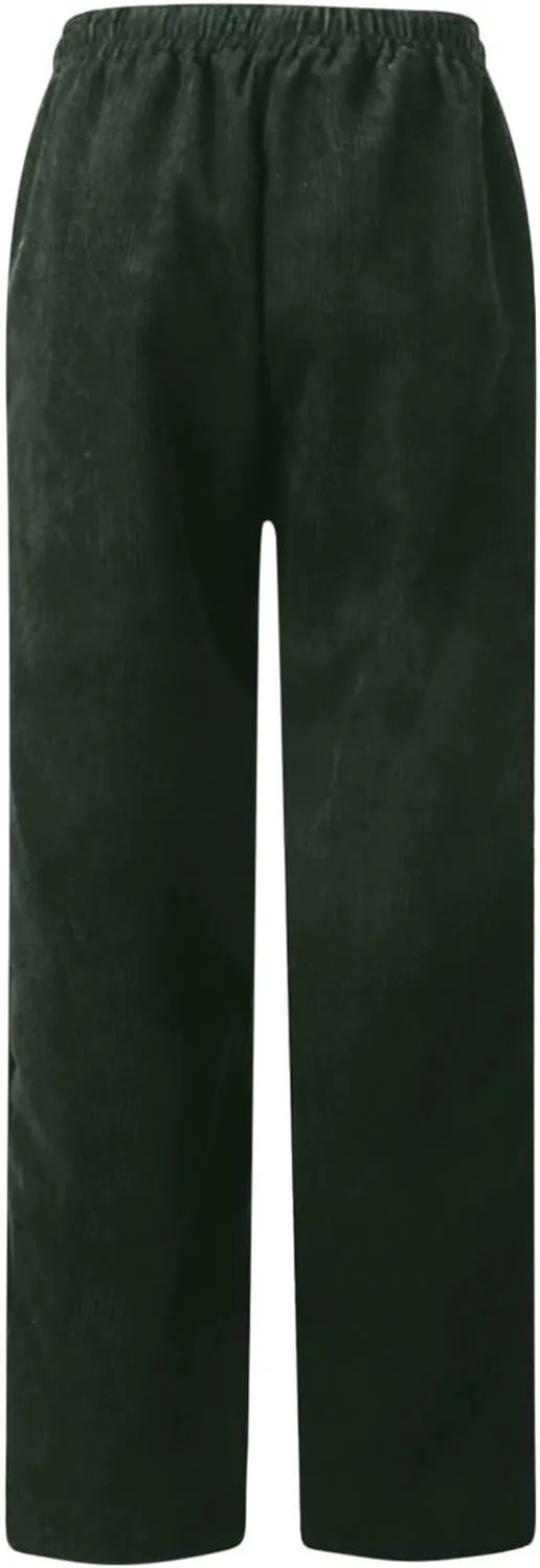 Corduroy Pants for Women Casual Joggers Drawstring Elastic High Waist Straight Leg Pants Loose Pockets Comfy Trousers