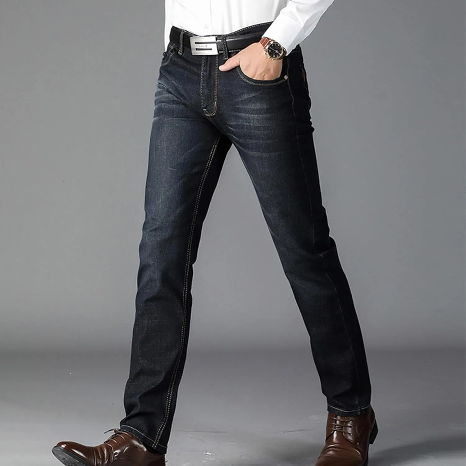 Finelylove Jeans for Men Stretch Skinny Bootcut Jeans Slim Fit Straight Leg Denim Pants with Pockets,Plus