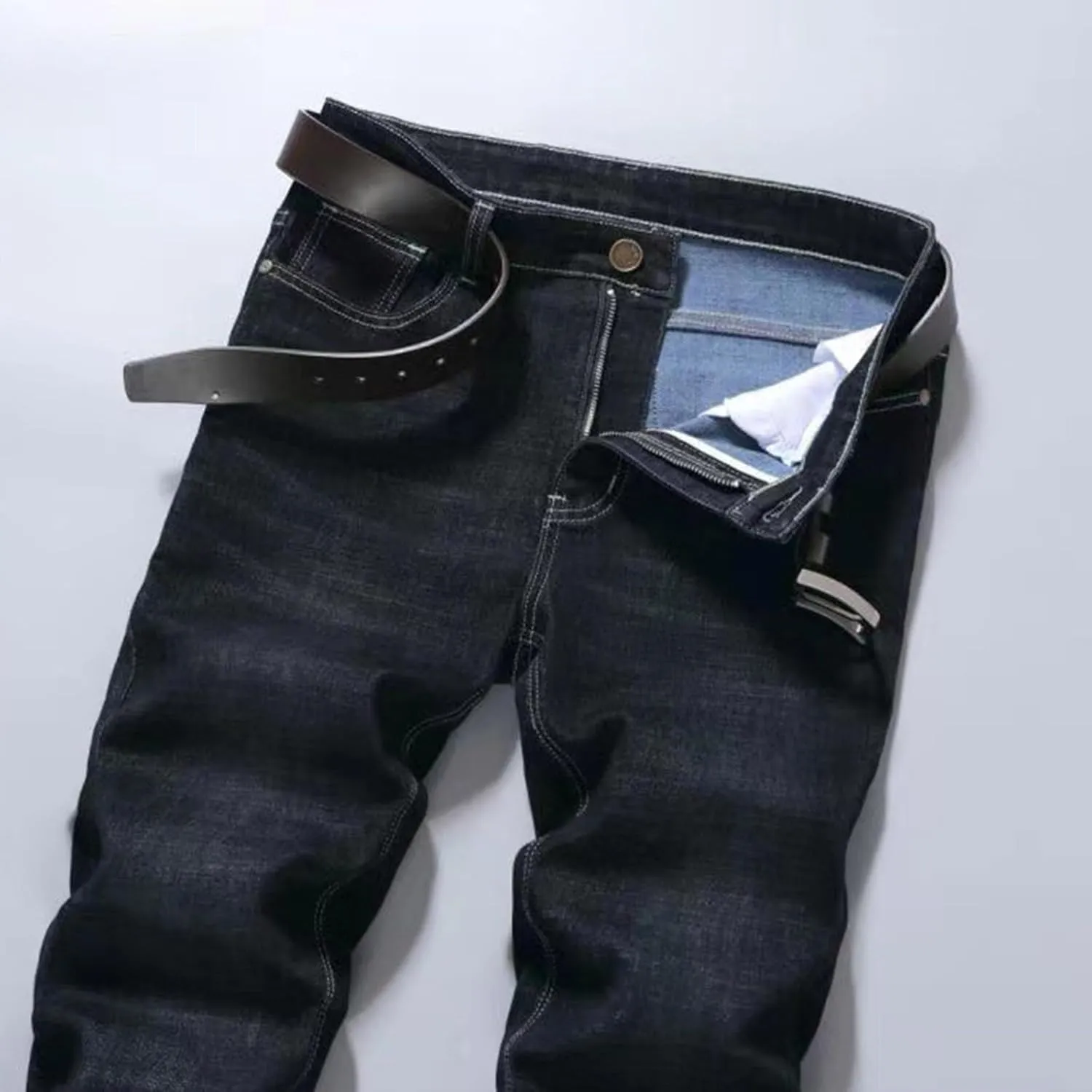 Finelylove Jeans for Men Stretch Skinny Bootcut Jeans Slim Fit Straight Leg Denim Pants with Pockets,Plus