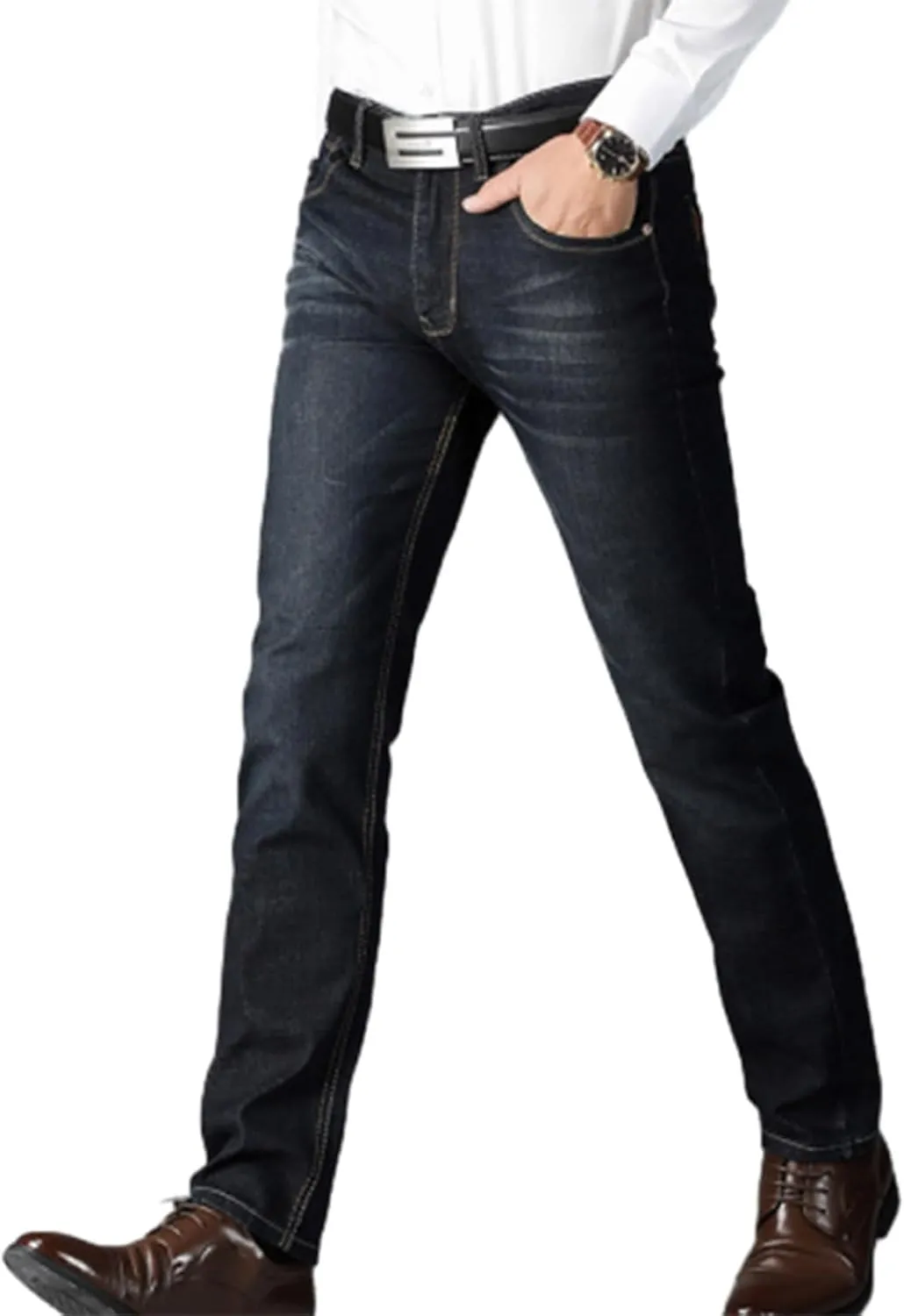Finelylove Jeans for Men Stretch Skinny Bootcut Jeans Slim Fit Straight Leg Denim Pants with Pockets,Plus