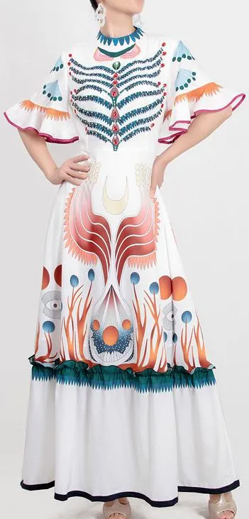 Flutter-Sleeve Printed Maxi Dress
