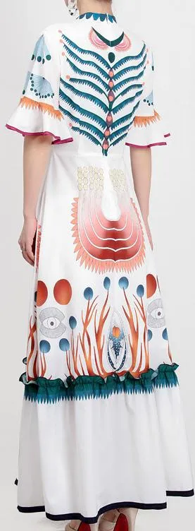 Flutter-Sleeve Printed Maxi Dress