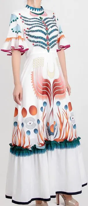 Flutter-Sleeve Printed Maxi Dress