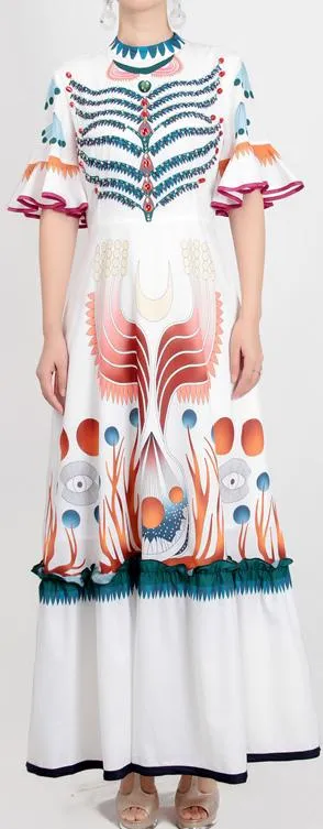 Flutter-Sleeve Printed Maxi Dress