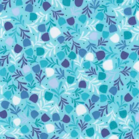 Gentle Night Flowers on Aqua Flannel