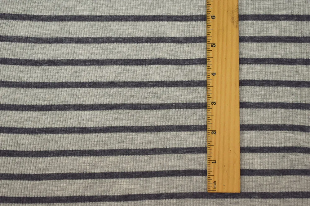 Heather Gray-Gray Rayon-Poly Stretch Spandex Stripe Rib Knit Fabric