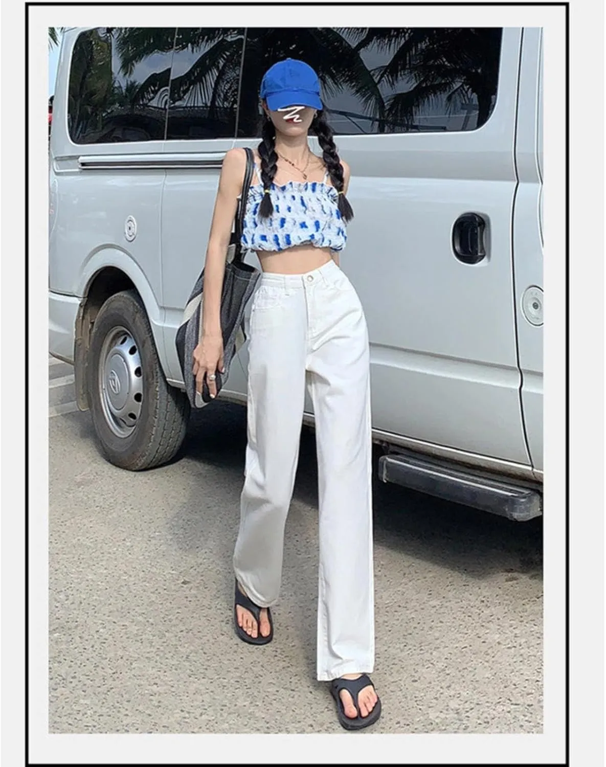 High Waisted Straight Leg Jeans for Women Trendy Casual Colored Work Jeans Baggy Washed Cute Boyfriend Denim Pants