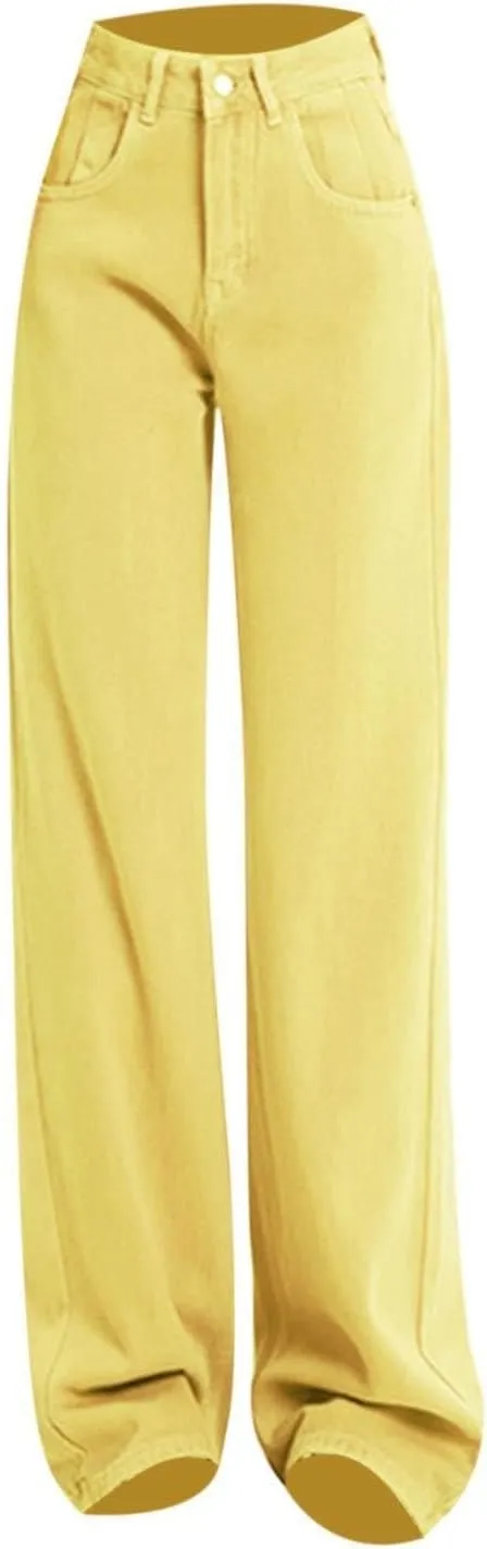High Waisted Straight Leg Jeans for Women Trendy Casual Colored Work Jeans Baggy Washed Cute Boyfriend Denim Pants