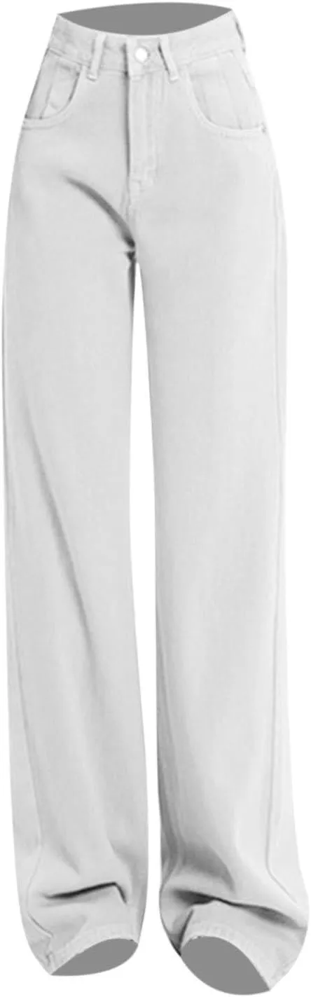 High Waisted Straight Leg Jeans for Women Trendy Casual Colored Work Jeans Baggy Washed Cute Boyfriend Denim Pants