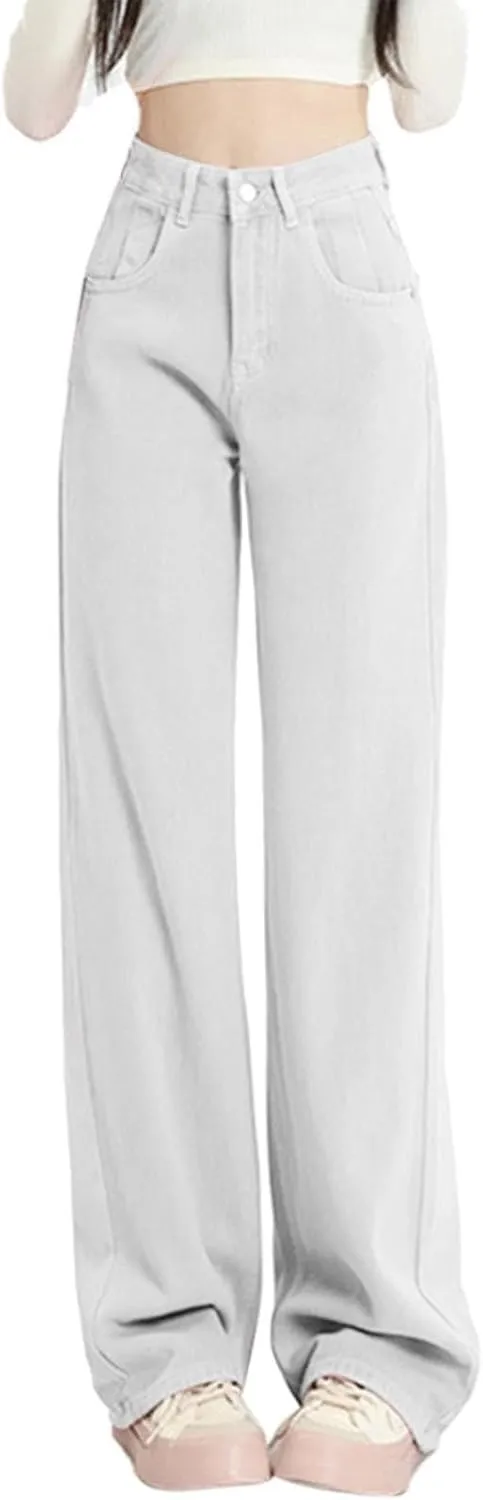 High Waisted Straight Leg Jeans for Women Trendy Casual Colored Work Jeans Baggy Washed Cute Boyfriend Denim Pants
