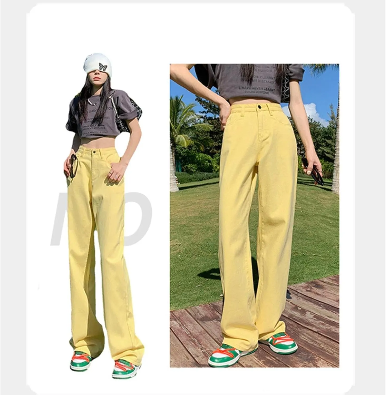 High Waisted Straight Leg Jeans for Women Trendy Casual Colored Work Jeans Baggy Washed Cute Boyfriend Denim Pants