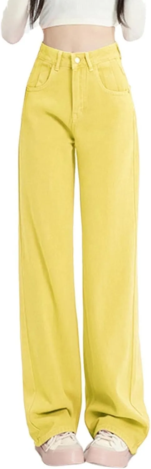 High Waisted Straight Leg Jeans for Women Trendy Casual Colored Work Jeans Baggy Washed Cute Boyfriend Denim Pants