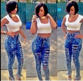 Highwaist Ripped In the Front Jeans (Dark Denim)