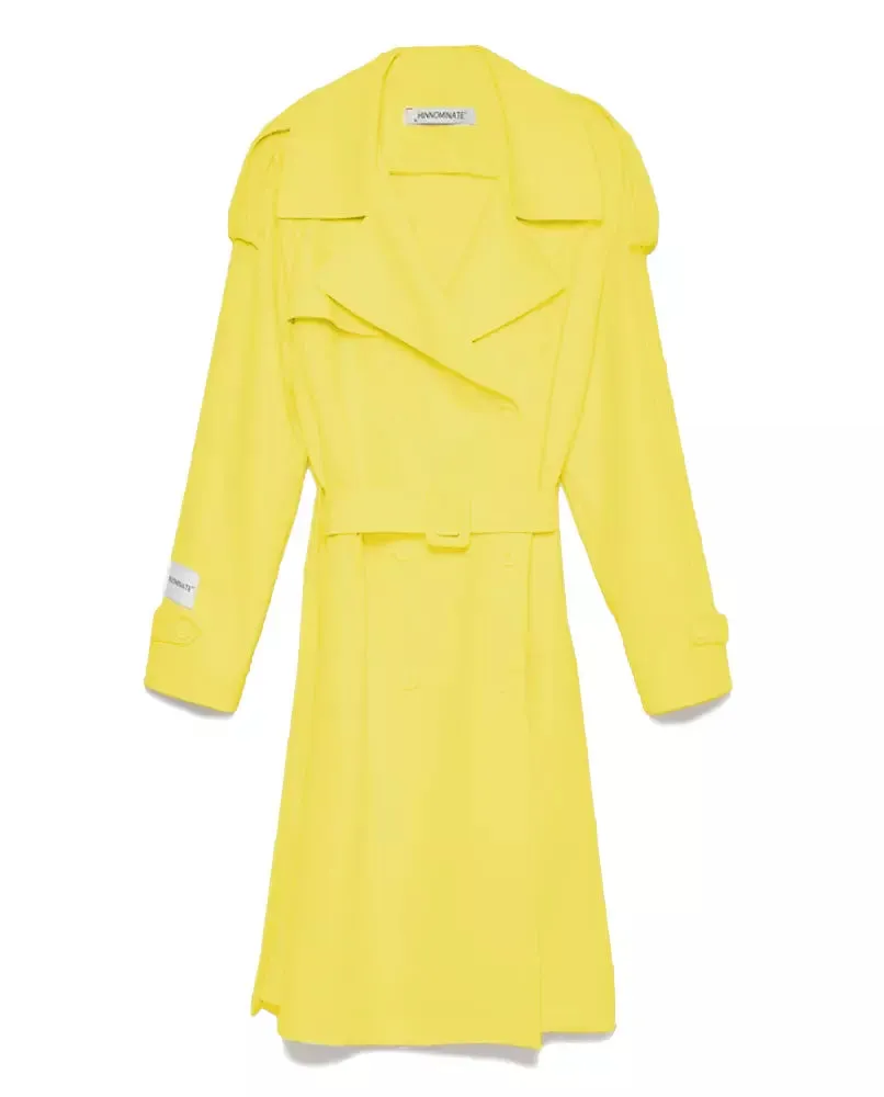 Hinnominate Elegant Double-Breasted Trench Coat in Yellow