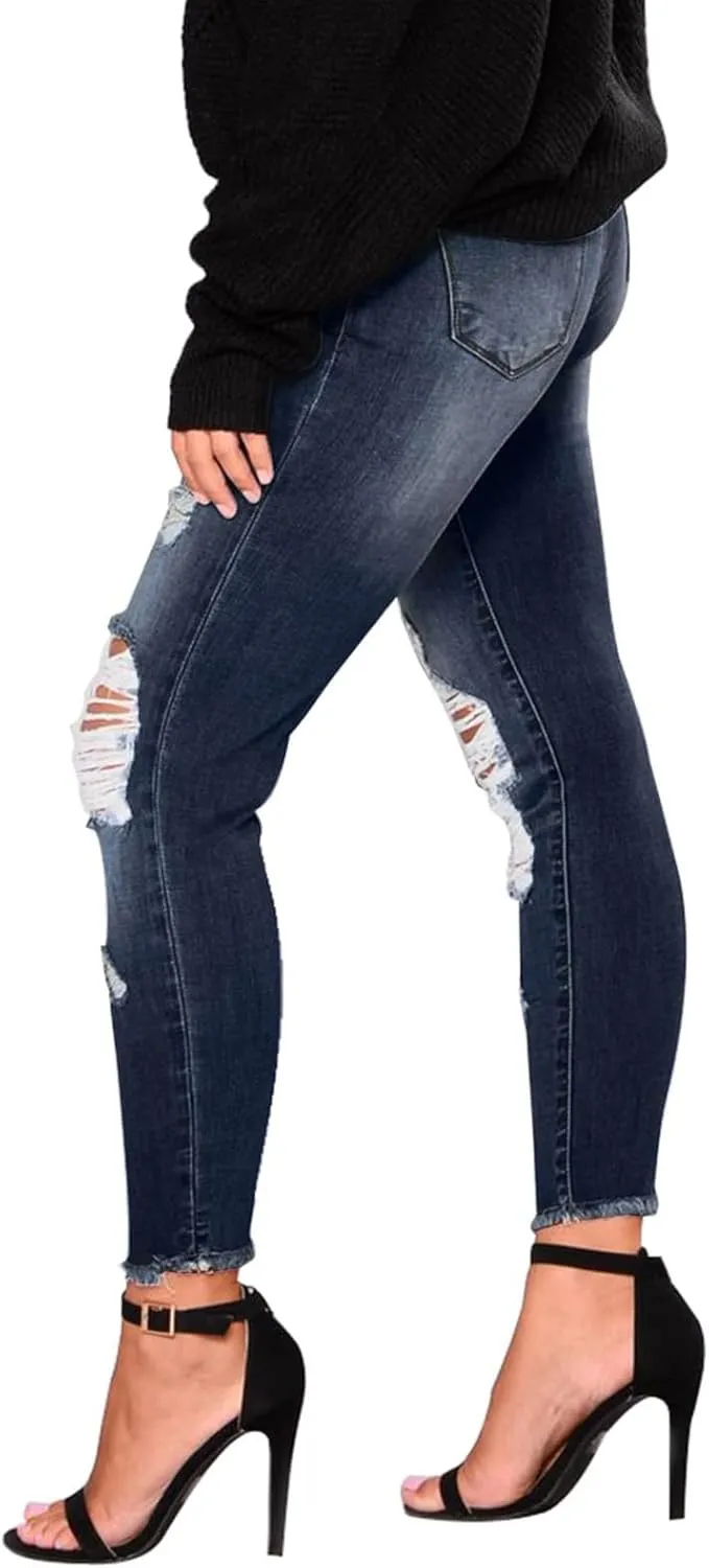 Jeggings for Women Tummy Control High Waisted Ripped Skinny Jeans Stretchy Distressed Denim Leggings with Pockets