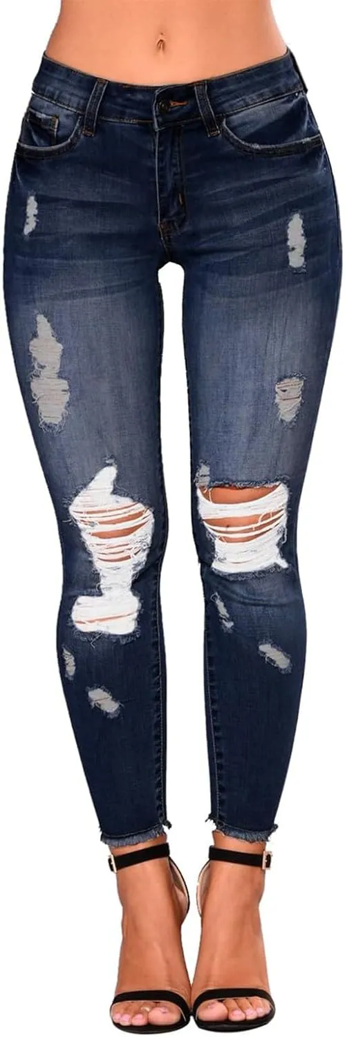Jeggings for Women Tummy Control High Waisted Ripped Skinny Jeans Stretchy Distressed Denim Leggings with Pockets