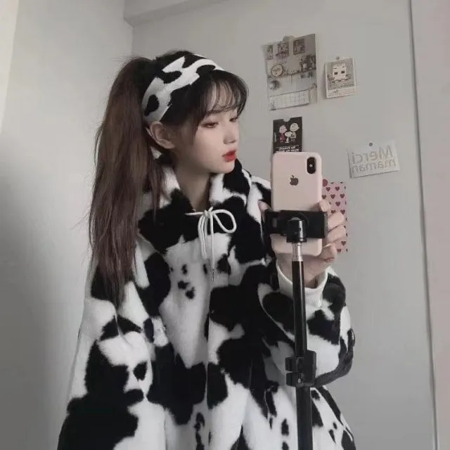 Korean Fashion Dairy Cow Contrast Color Hoodies