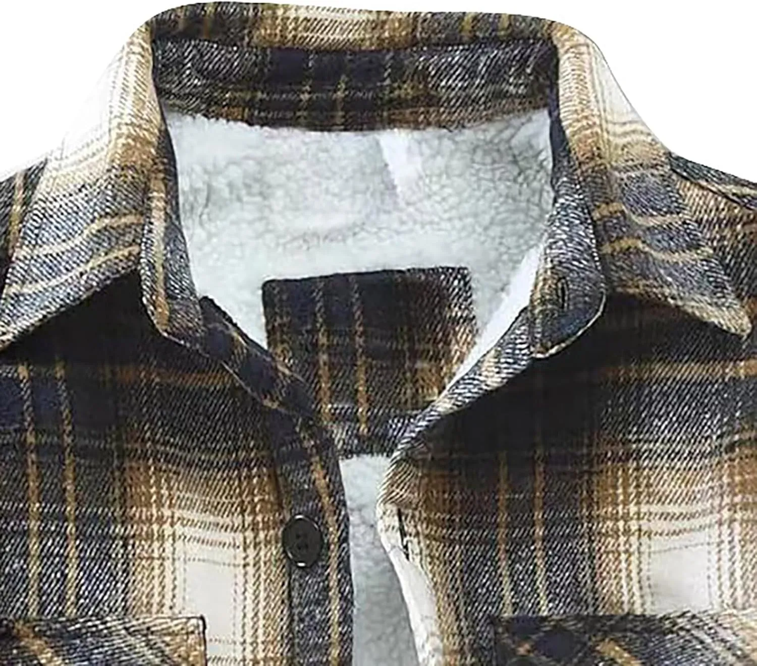 Men's Cotton Flannel Shirt Jacket Sherpa Fleece Lined Long Sleeve Plaid Shirt for Men Winter Thermal Berber Jackets