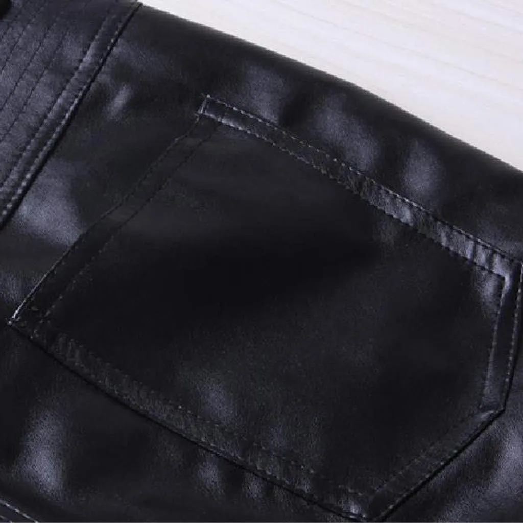 Men's Leather Pants Straight Leg Faux Leather Pants Men Stretch Skinny Slim Fit Biker Pants Casual Trousers Hip Hop Jeans