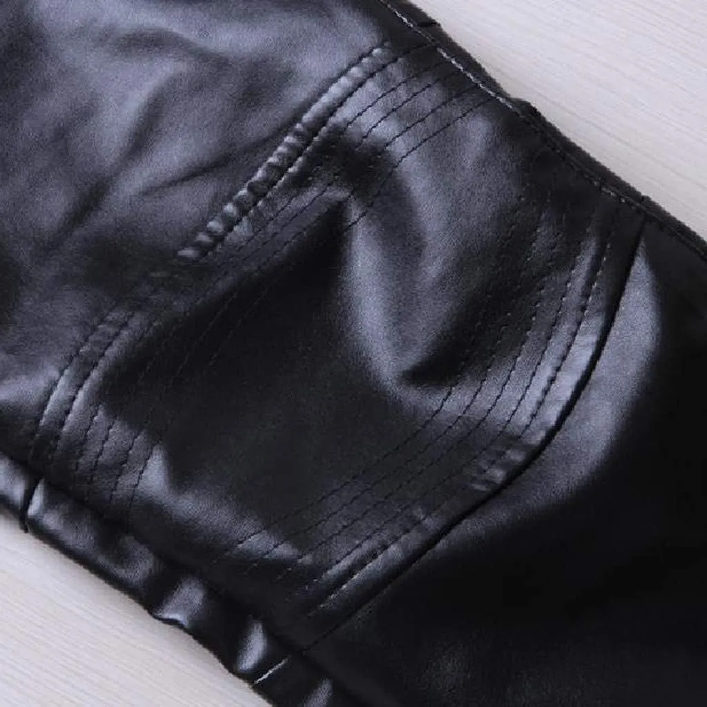 Men's Leather Pants Straight Leg Faux Leather Pants Men Stretch Skinny Slim Fit Biker Pants Casual Trousers Hip Hop Jeans