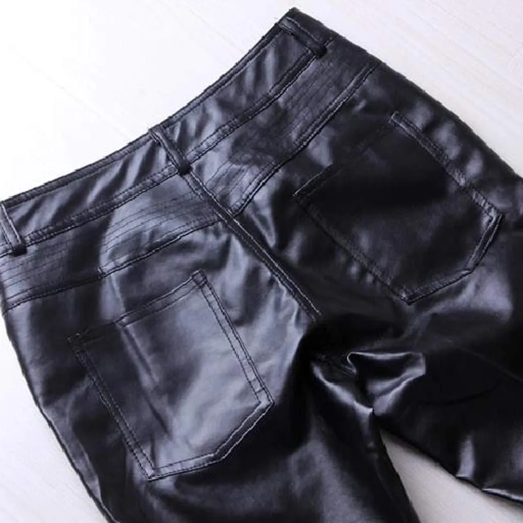 Men's Leather Pants Straight Leg Faux Leather Pants Men Stretch Skinny Slim Fit Biker Pants Casual Trousers Hip Hop Jeans