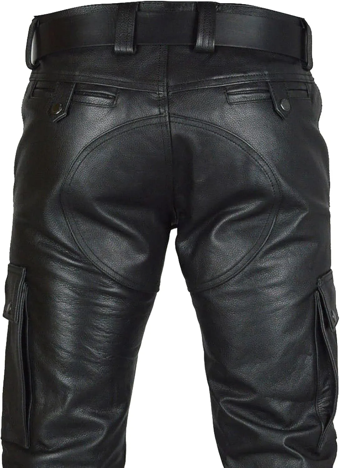 Mens Punk Pants Vintage Gothic Steampunk Faux Leather Biker Pants Metallic Motocycle Hip Hop PU Leather Denim Pants
