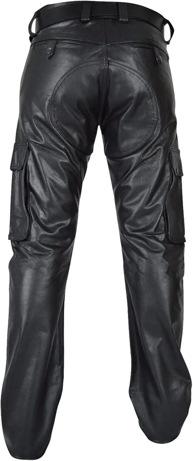 Mens Punk Pants Vintage Gothic Steampunk Faux Leather Biker Pants Metallic Motocycle Hip Hop PU Leather Denim Pants