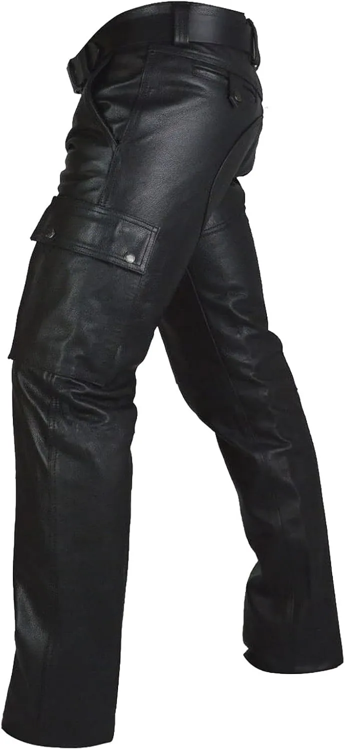 Mens Punk Pants Vintage Gothic Steampunk Faux Leather Biker Pants Metallic Motocycle Hip Hop PU Leather Denim Pants