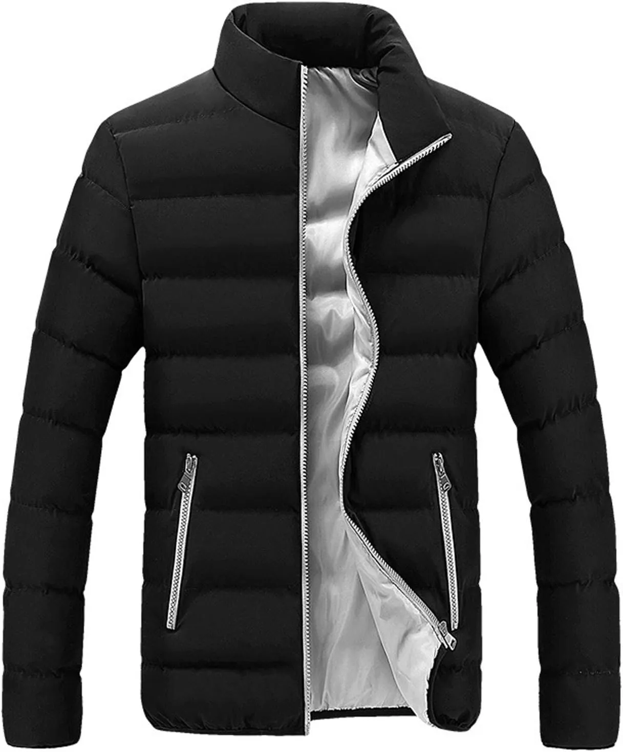 Mens Winter Puffer Jackets Lightweight Warm Down Coat Full Zip Jacket Quilted Insulated Outerwear Warm Puffy Jackets