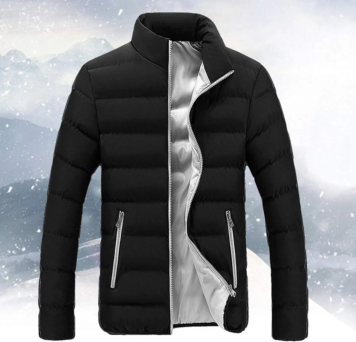 Mens Winter Puffer Jackets Lightweight Warm Down Coat Full Zip Jacket Quilted Insulated Outerwear Warm Puffy Jackets