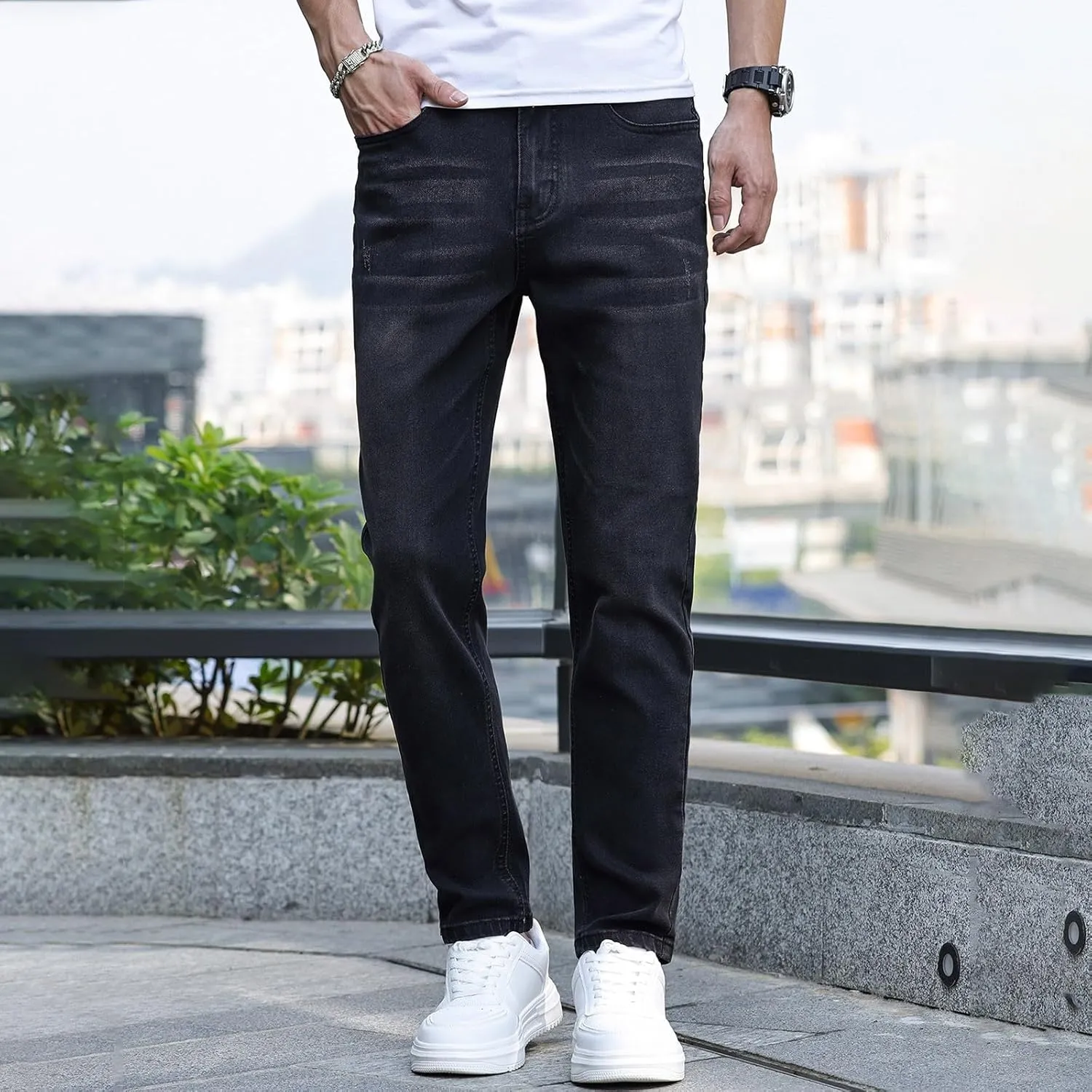 Mens Work Jeans Stretch Flex Vintage Jeans Loose Denim Pants with Pockets Trendy Dance Pants Streetwear