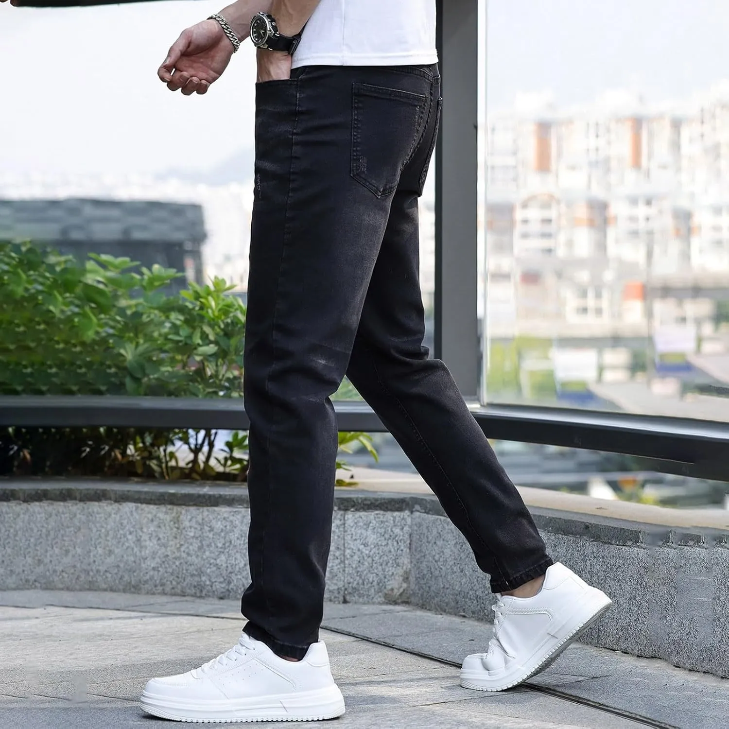 Mens Work Jeans Stretch Flex Vintage Jeans Loose Denim Pants with Pockets Trendy Dance Pants Streetwear