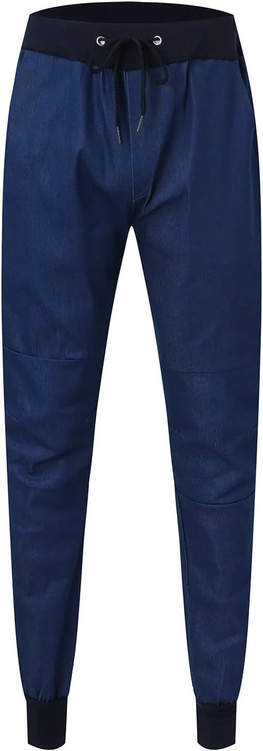 MIDOO Jeans for Men Straight Fit Drawstring Tapered Jeans Straight Leg Pants Lightweight Loose Stretch Denim Pants Trousers