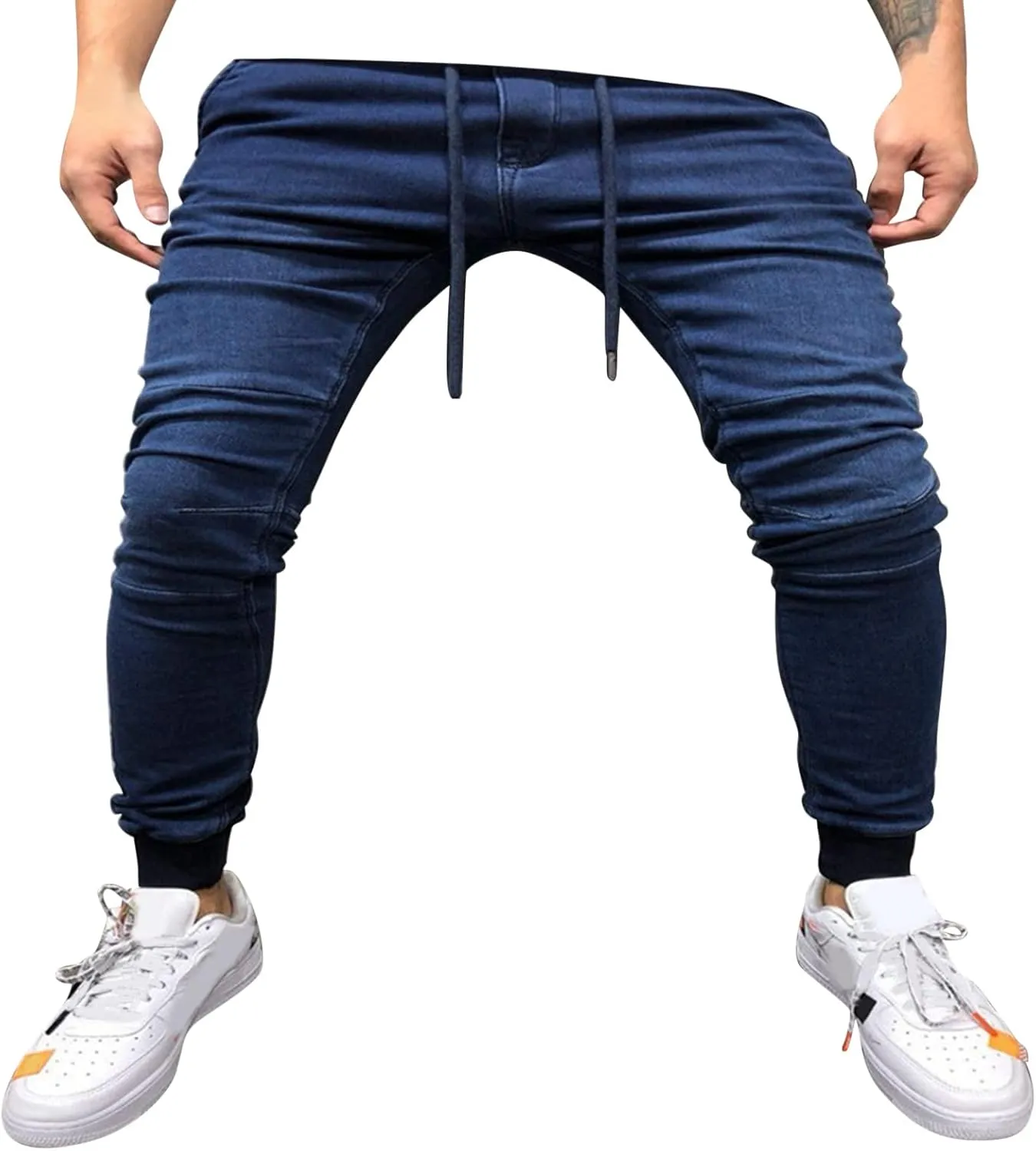 MIDOO Jeans for Men Straight Fit Drawstring Tapered Jeans Straight Leg Pants Lightweight Loose Stretch Denim Pants Trousers