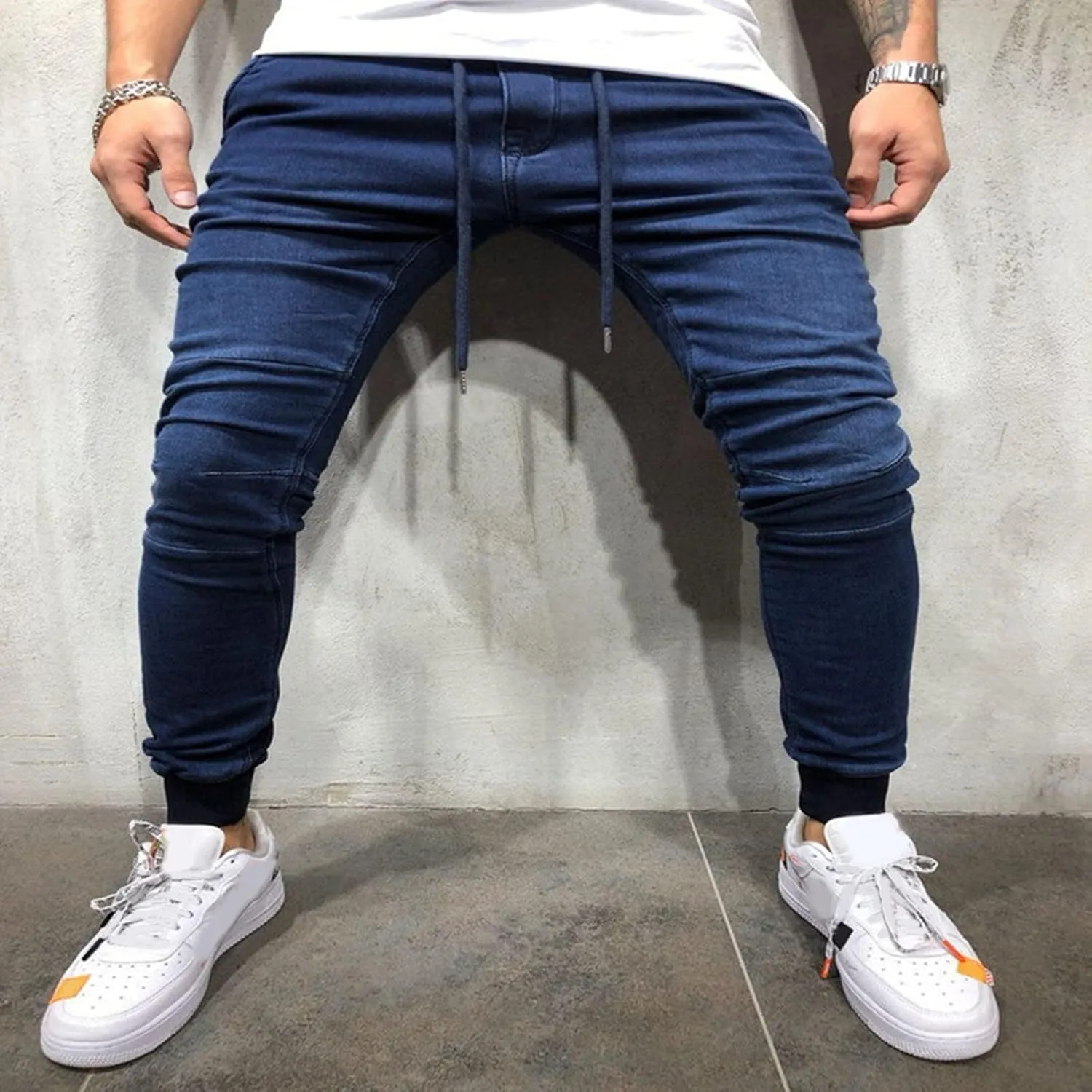 MIDOO Jeans for Men Straight Fit Drawstring Tapered Jeans Straight Leg Pants Lightweight Loose Stretch Denim Pants Trousers