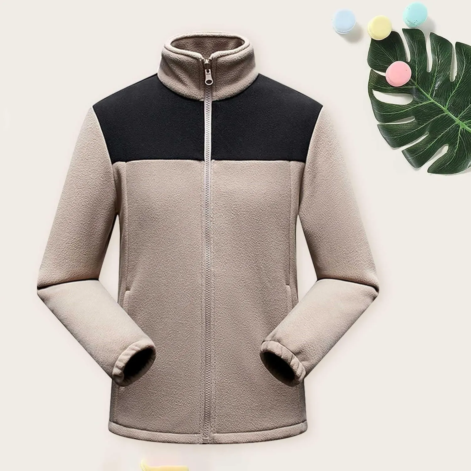 MIDOO Mens Full Zipper Fleece Jacket without Hood Double Warm Outdoor Jacket Long Sleeve Warm Casual Thermal Mountain Jacket