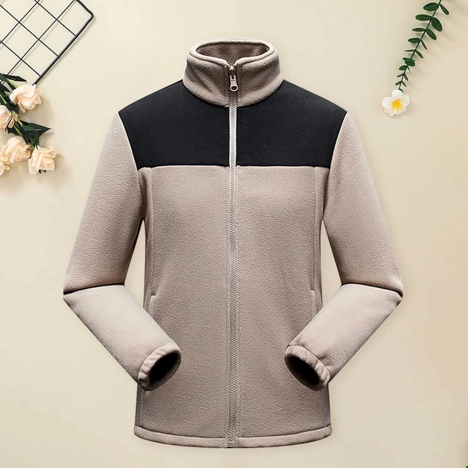 MIDOO Mens Full Zipper Fleece Jacket without Hood Double Warm Outdoor Jacket Long Sleeve Warm Casual Thermal Mountain Jacket
