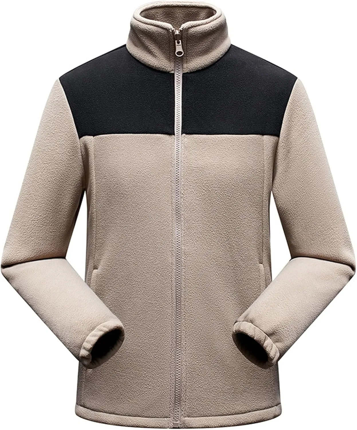 MIDOO Mens Full Zipper Fleece Jacket without Hood Double Warm Outdoor Jacket Long Sleeve Warm Casual Thermal Mountain Jacket