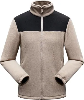 MIDOO Mens Full Zipper Fleece Jacket without Hood Double Warm Outdoor Jacket Long Sleeve Warm Casual Thermal Mountain Jacket