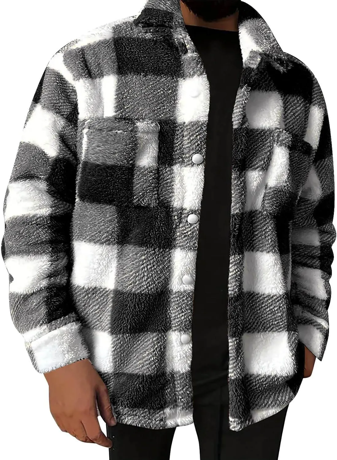 Plaid Jacket Men Big and Tall - Mens Shirt Jacket Lined - Flannel Jacket for Men - Sherpa Jacket Men - Fleece Jacket Men